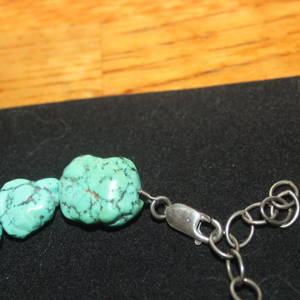 925 Sterling Silver Genuine Rock Turquoise Necklace & Earrings Set Bundle 94Gr - Picture 4 of 6
